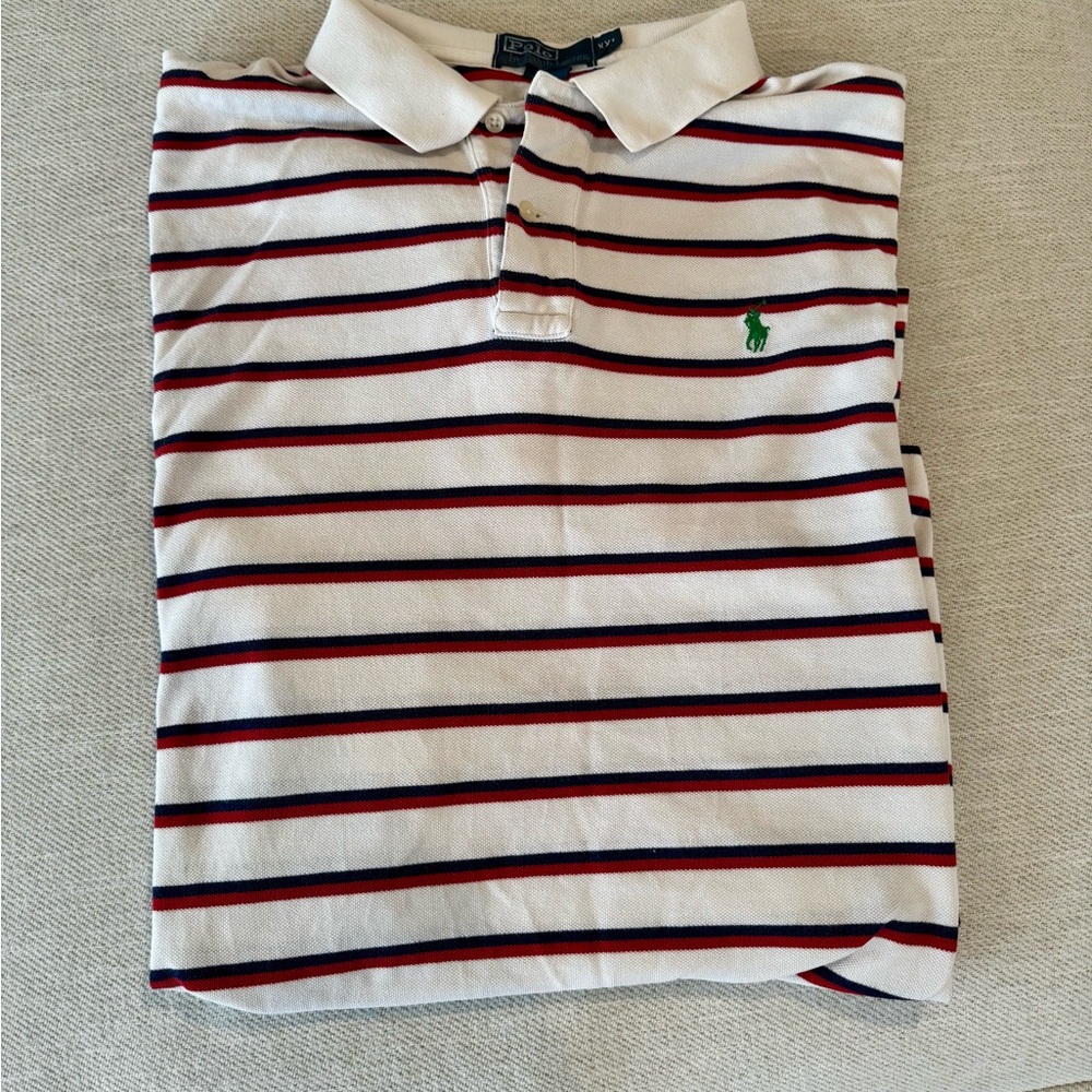 Ralph Lauren Men's White Polo with Red and Black Stripes